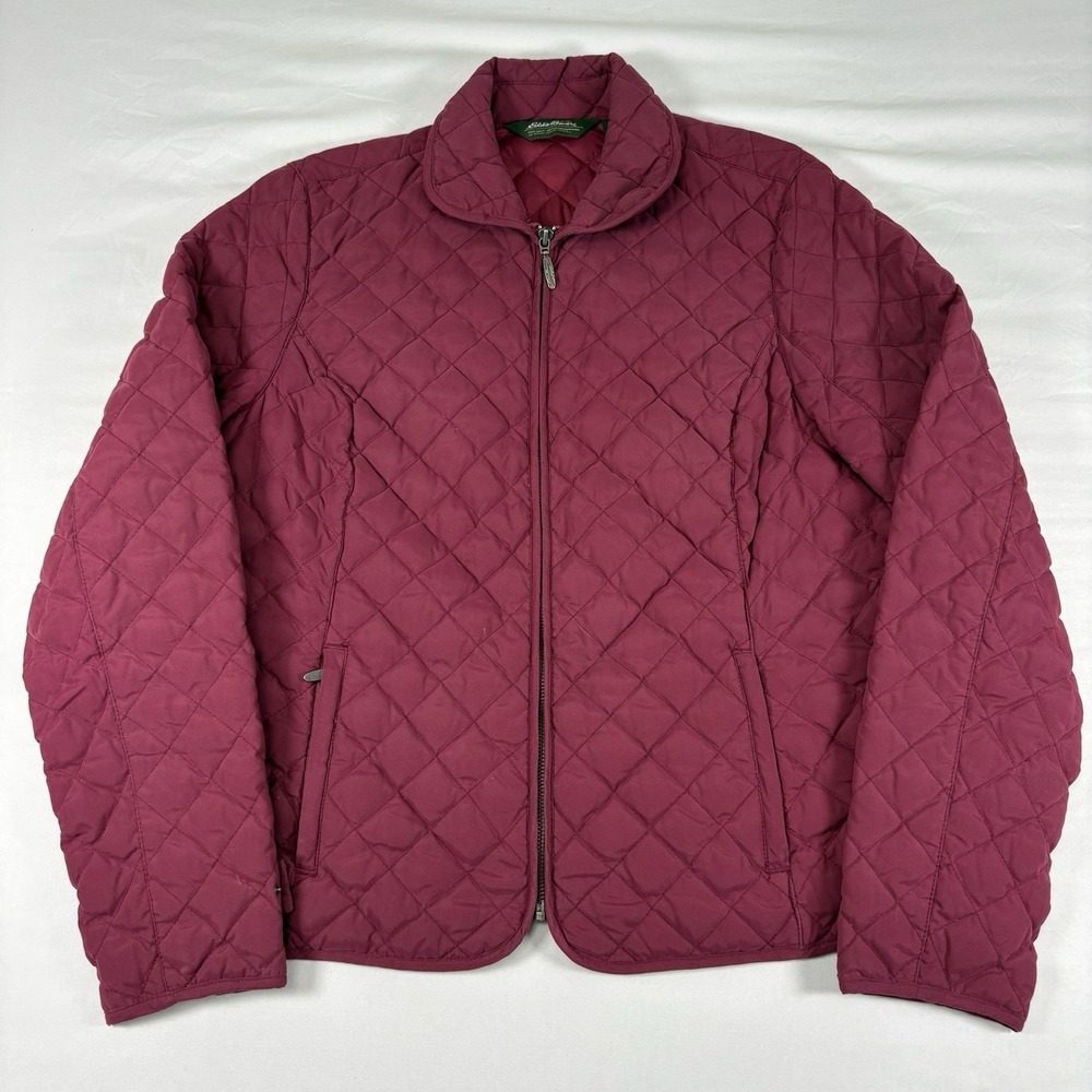 Eddie Bauer Quilted Goose Down Jacket Womens L Maroon‎ EB 650 Puffer Classic
